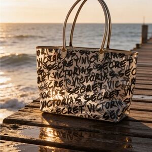 Victoria's Secret Black and Gold Script Tote